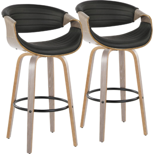 Symphony 30" Swivel Bar Stool in Light Grey Wood & Black Leatherette with Black Footrest (Set of 2)